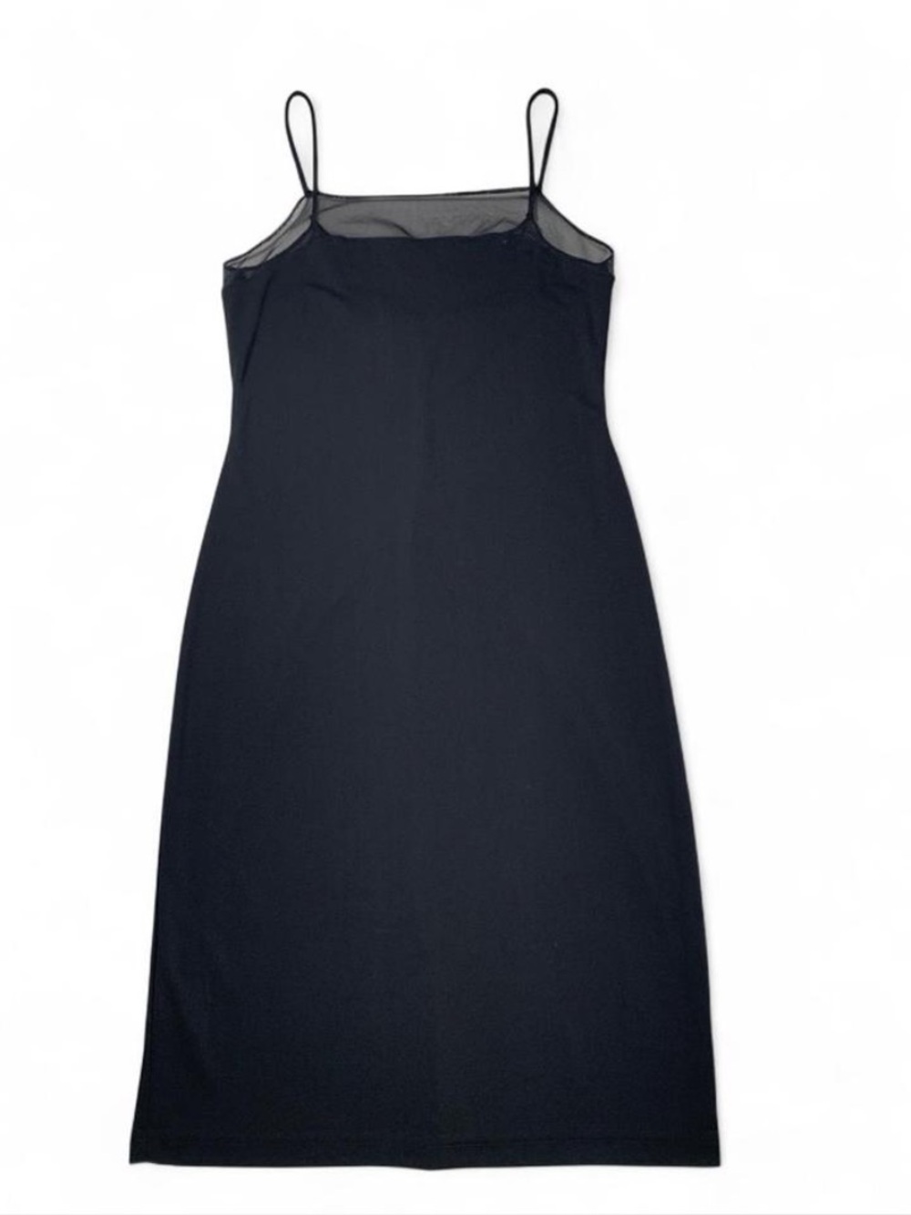 Classic Black Slip Dress with Mesh Yoke